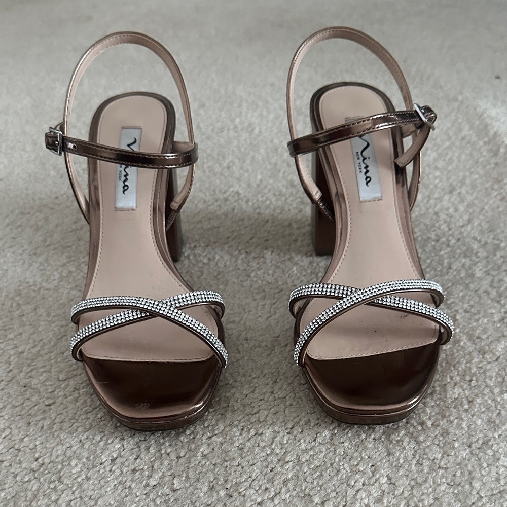 Nina Women's Metallic Brown Strappy Heels